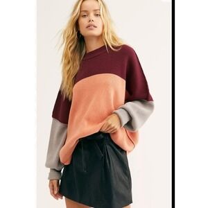 Free People Easy Street Color Block Sweater Oversized Size‎ Small